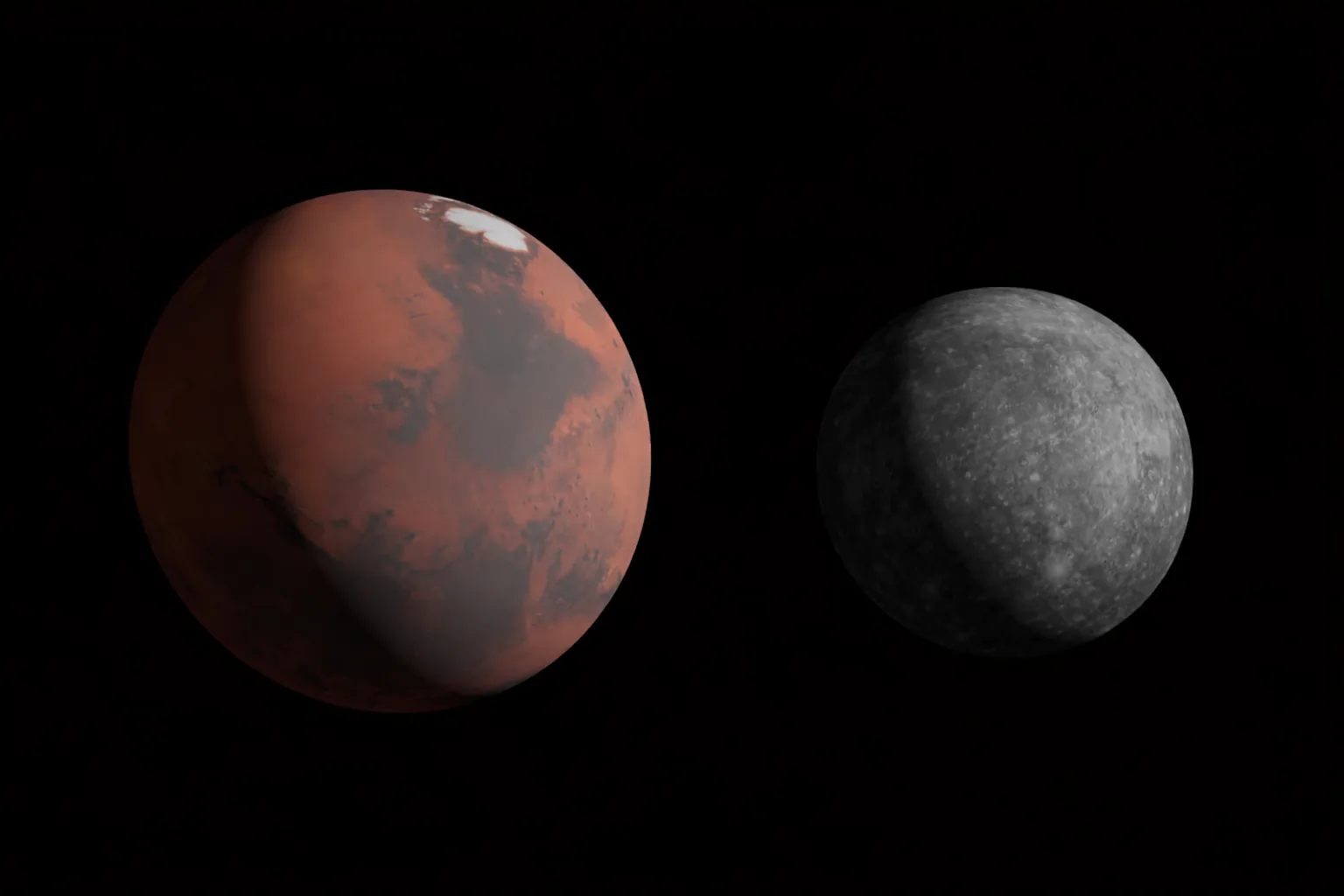 Mars and Mercury Size Comparison
