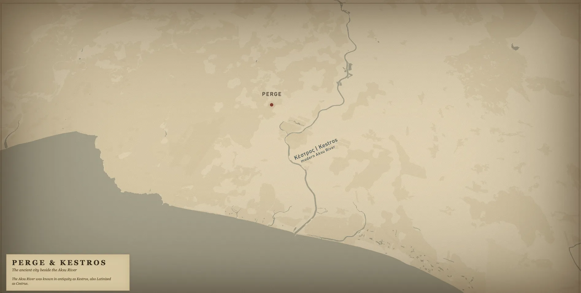 Map showing Perge and the Aksu River
